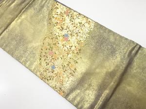 引箔　草花模様　刺繍　名古屋帯